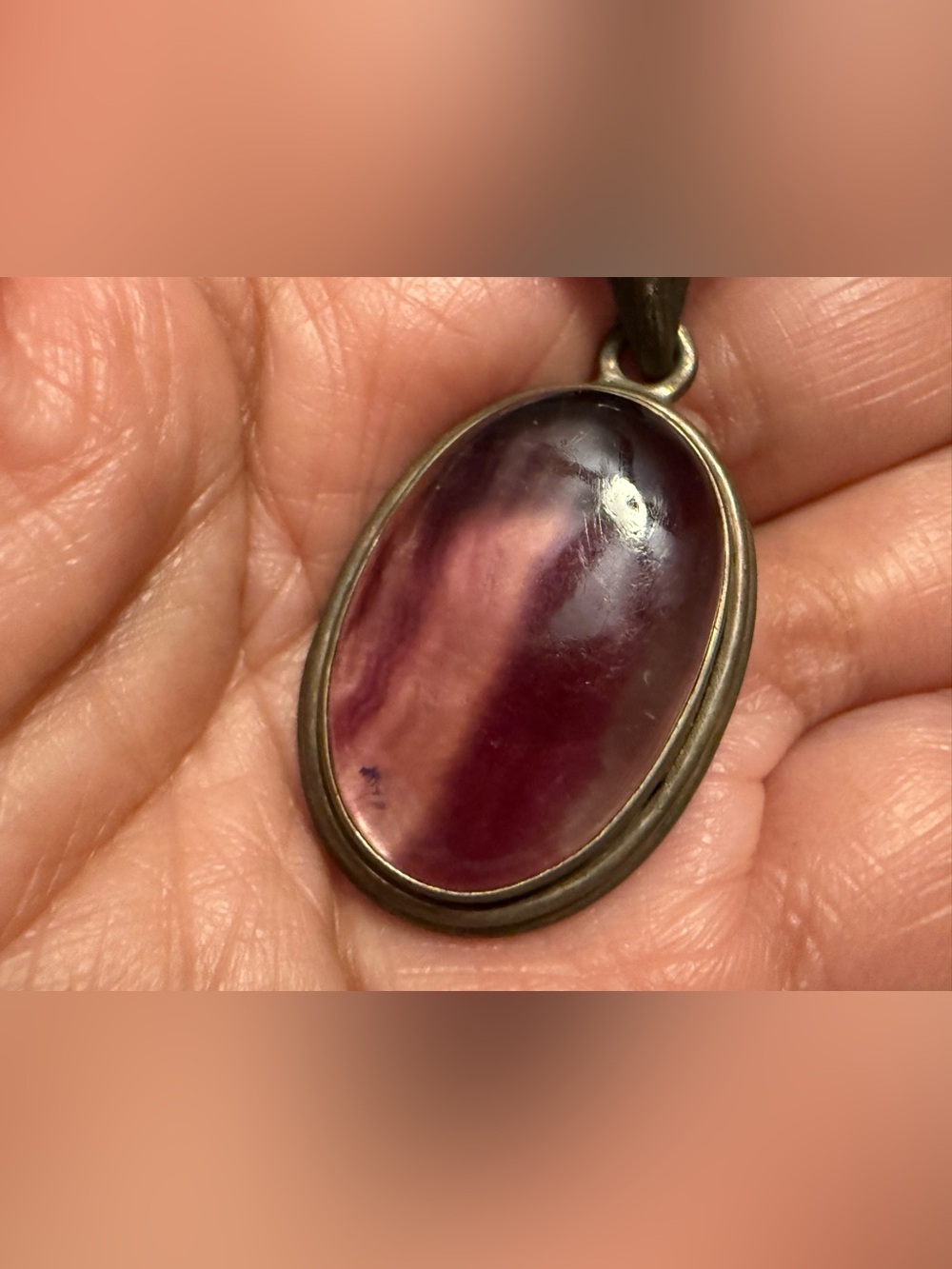 Purple Cabochon Pendant Necklace with Multi-Strand Ribbon